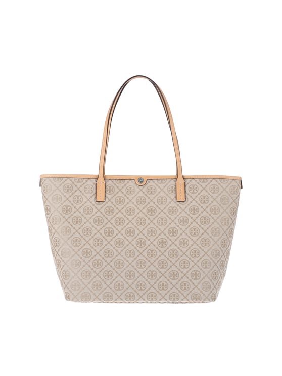 Tory Burch White T Monogram Canvas Tote Bag