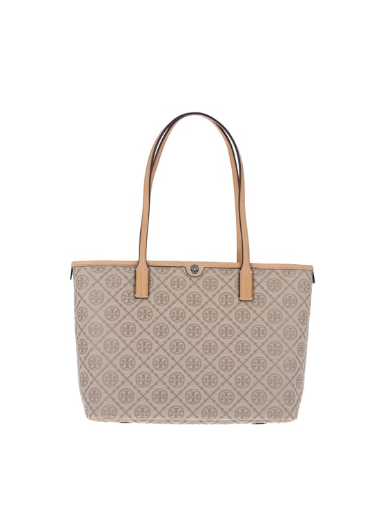 Tory Burch White T Monogram Canvas Tote Bag