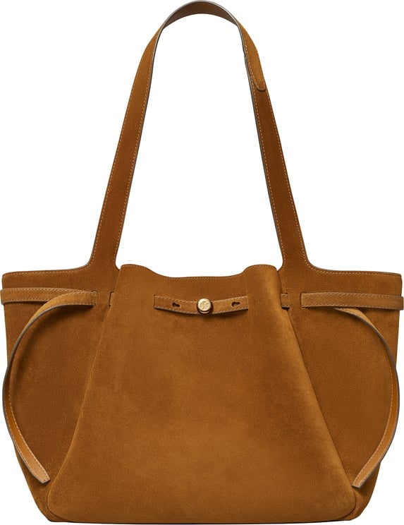 Tory Burch Spacious Brown Suede Tote with Leather Trim Accents