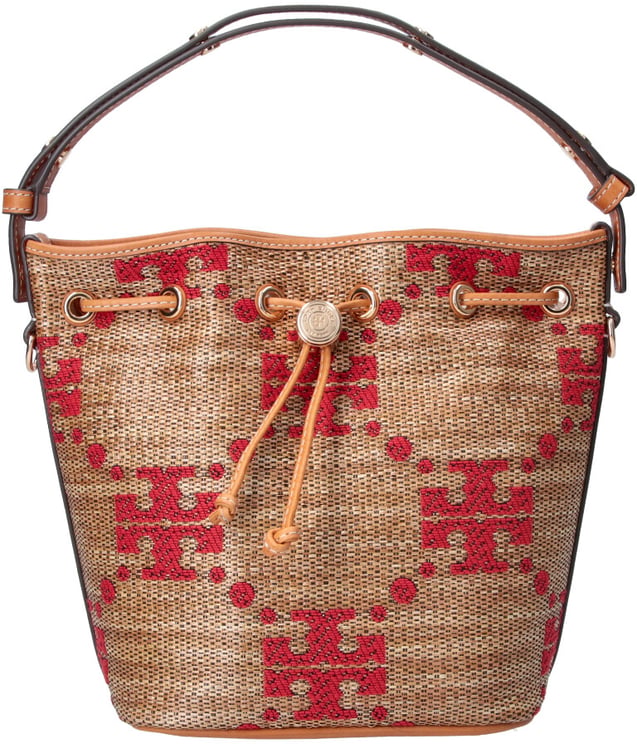 Tory Burch Brown T Monogram Fabric Bucket Bag
