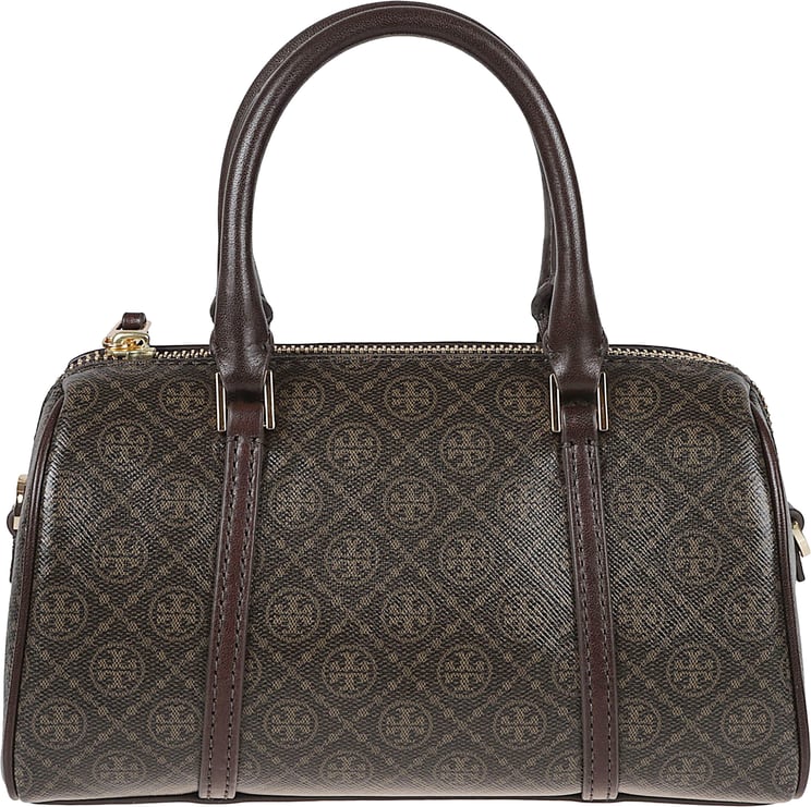 Tory Burch Cylindrical Structured Handbag with Textured Emblem Design