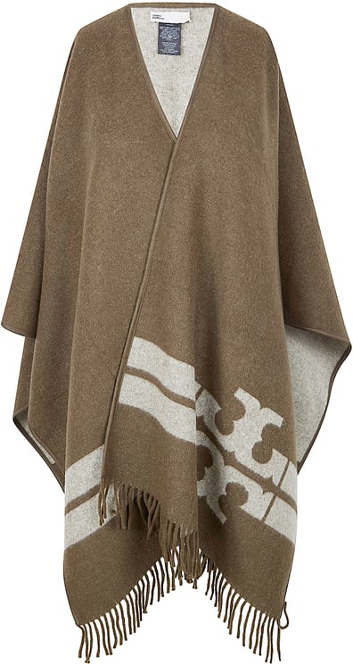 Tory Burch Striped Wool Cape With Fringe