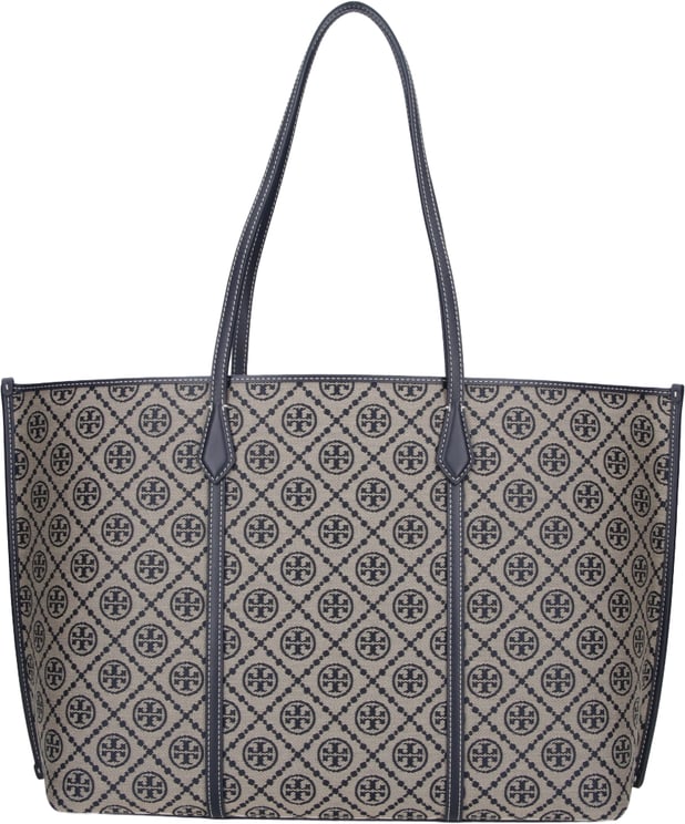 Tory Burch Blue T-monogram Perry Cotton Canvas Tote