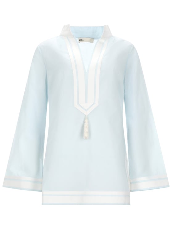 Tory Burch Light Blue Bell Sleeves Tunic Blouse