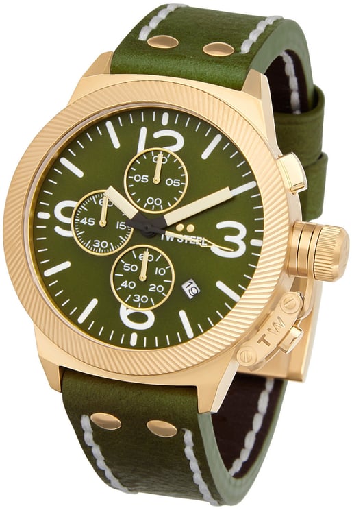 TW Steel TW Steel Horloge CS108 Staal met Geelgouden Plating Chonrograaf Quartz met Groene Horlogeband