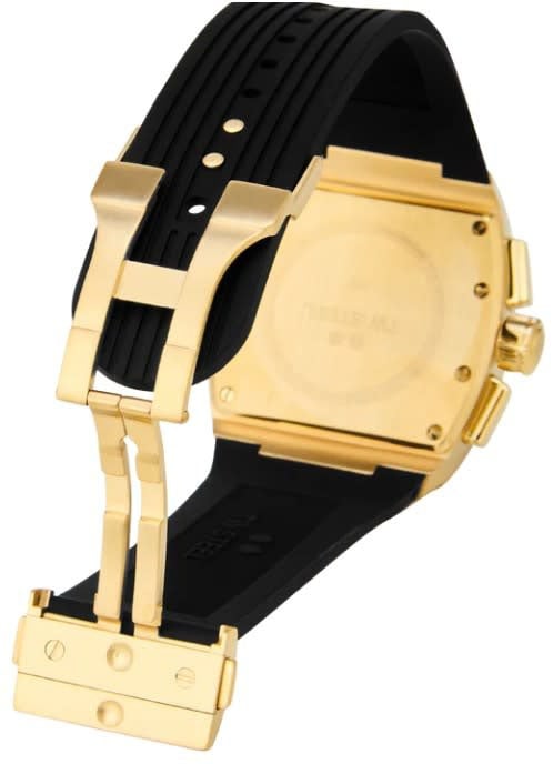 TW Steel TW Steel Horloge T02 Staal Rechthoekige Kast met Geelgouden Plating Quartz Chronograaf en met Rubberen Band met Vouwsluiting