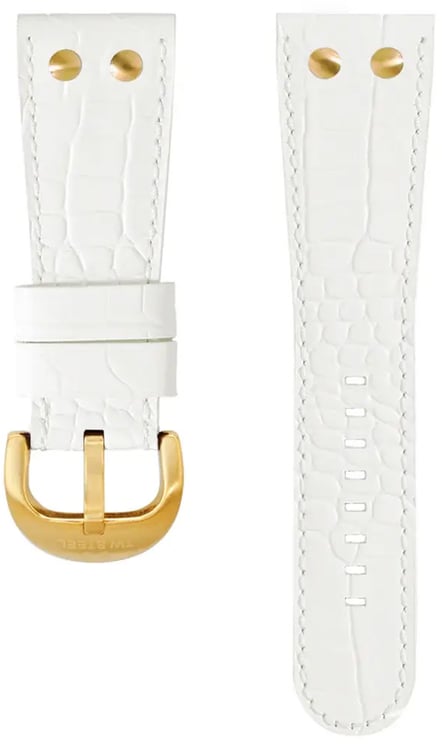 TW Steel TW Steel Horlogeband TWB87 Wit Croco Leer met Gele Plating Gesp