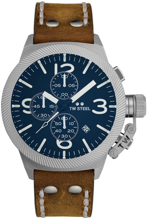 TW Steel TW Steel TWCS106 Canteen Steel Chrono Bruin leer 45mm