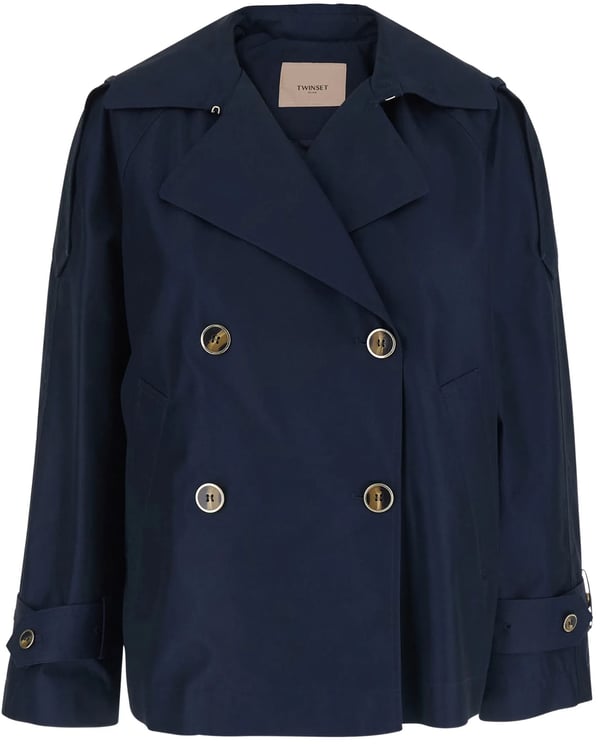 Twin-set Blue Caban Cropped Double-Breasted Peacoat