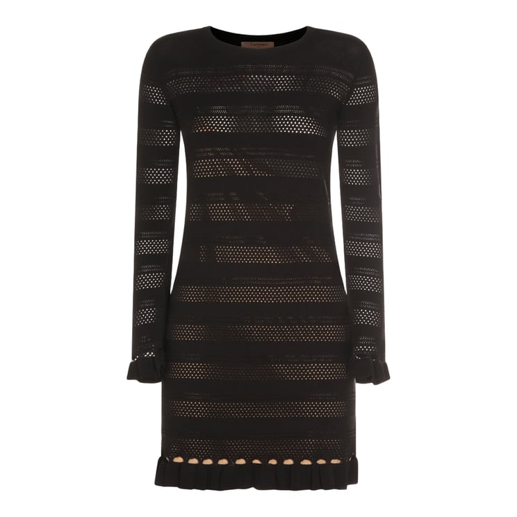 Twin-set Fitted Black Mini Dress with Sheer
