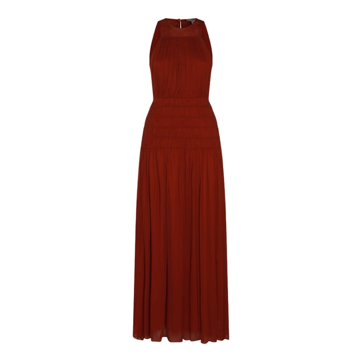 Twin-set Long Sleeveless Dress With High Neckline And Pleated Waist