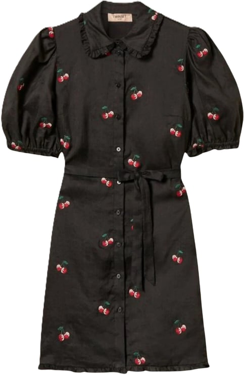 Twin-set Dresses Black/Cherries Red Embroidery