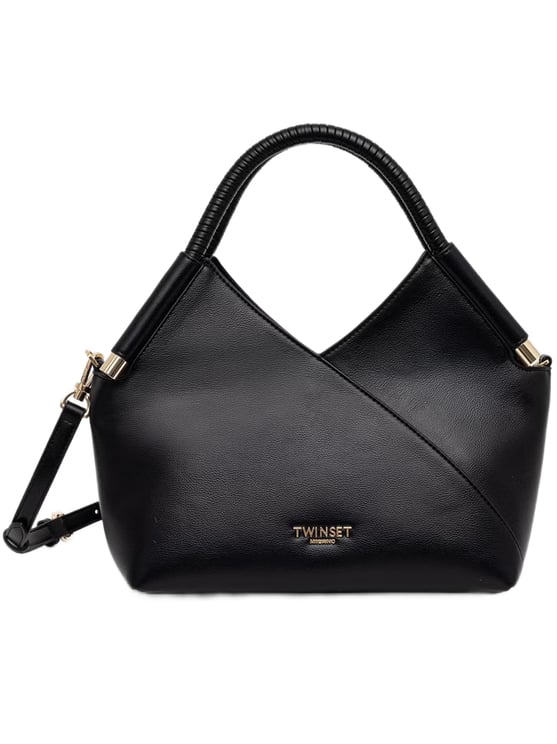 Twin-set Angular Black Tote Bag with Gold-tone Accents