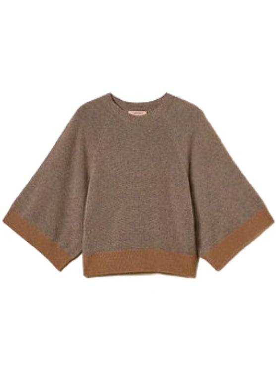 Twin-set Boxy Knit Top with Contrasting Ribbed Cuffs and Hem