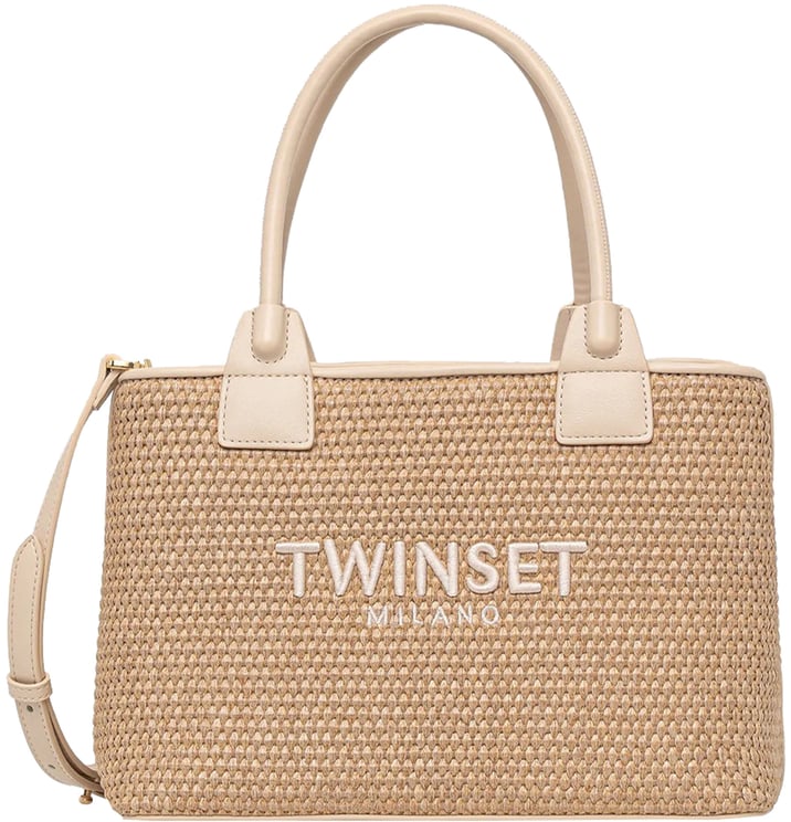 Twin-set Parchment Rectangular Woven Handbag