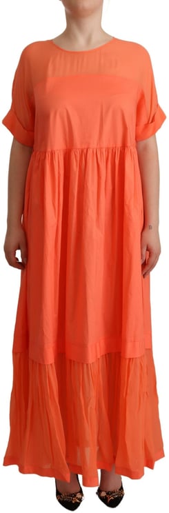 Twin-set Twinset Coral Cotton Blend Short Sleeves Maxi Shift Dress