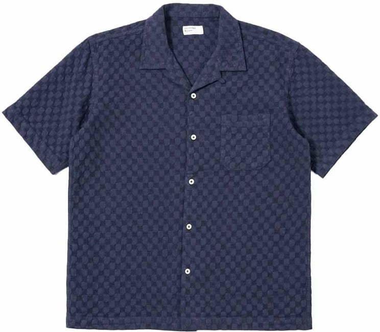 Universal Works universal works road shirt navy dot waffle