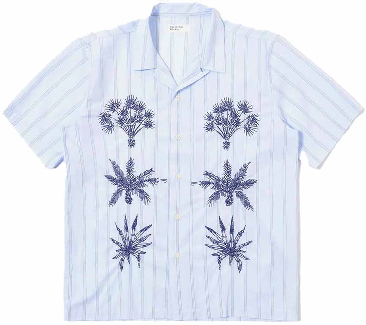 Universal Works universal works soft blue mc stripe road trip shirt