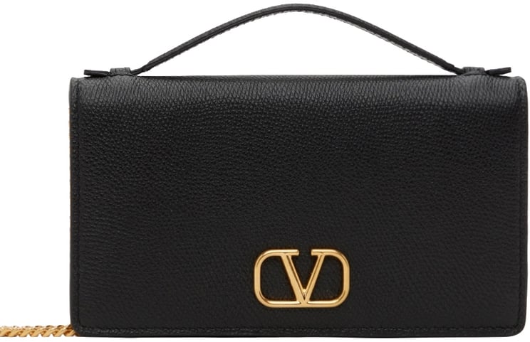 Valentino Valentino VLogo Wallet on Chain Calfskin Black
