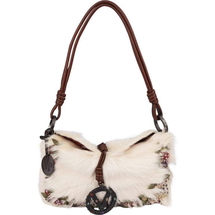Valentino Valentino Garavani Animal Hair Floral Embroidered Medallion Logo Shoulder Bag