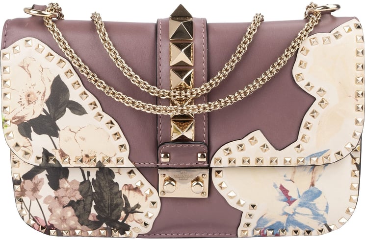 Valentino Valentino Leather Rockstud Lock Floral Crossbody Bag