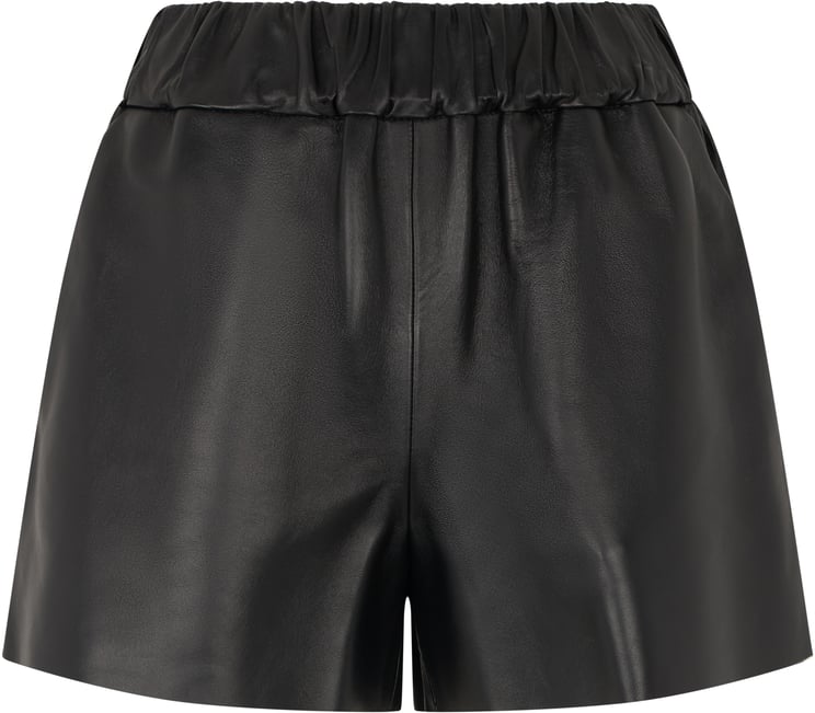 Valentino Shorts in black eco-leather, modern and bold style.