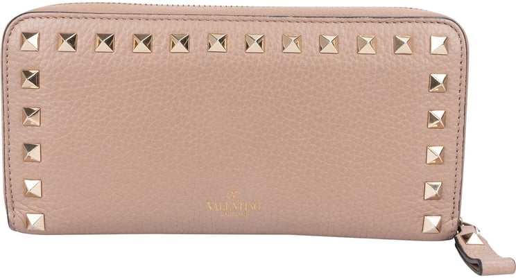 Valentino Valentino Grained Calfskin Rockstud Zip Around Wallet