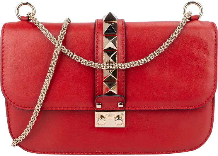 Valentino Valentino Garavani Leather Red Leather Rockstud Glam Lock Shoulder Crossbody Bag