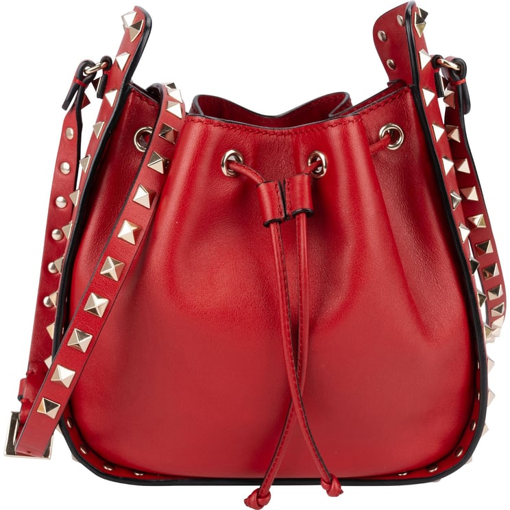 Valentino Valentino Garavani Red Leather Rockstud Bucket Crossbody Bag