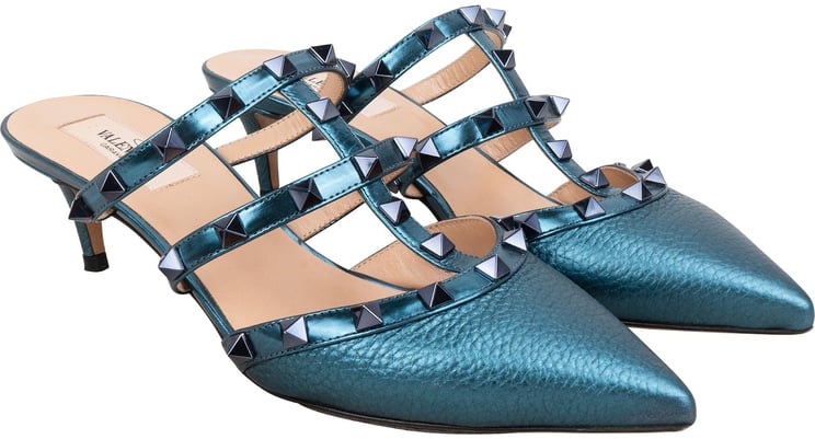 Valentino Valentino Garavani Metallic Leather Rockstud Kitten Heels (37)