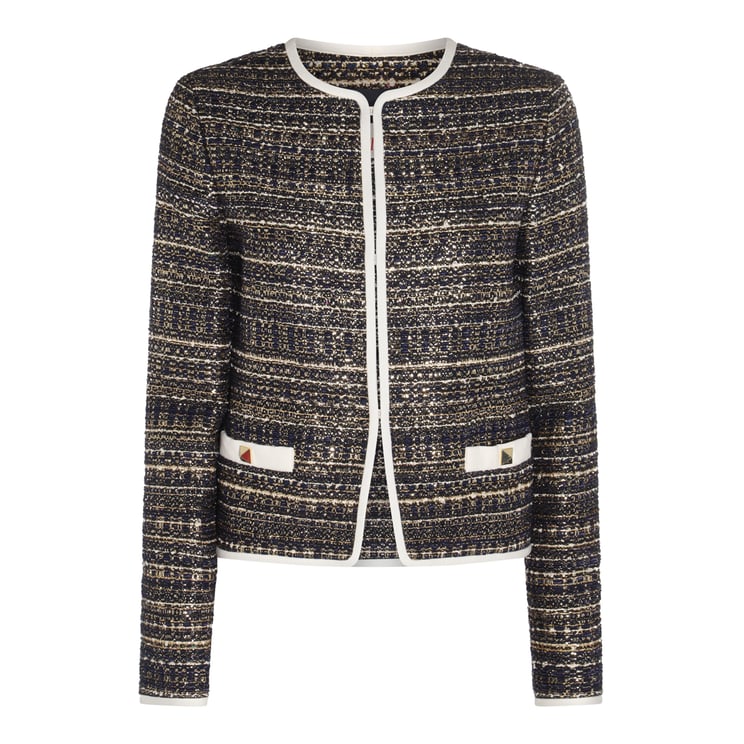 Valentino Blue Tweed Cropped Line Blazer