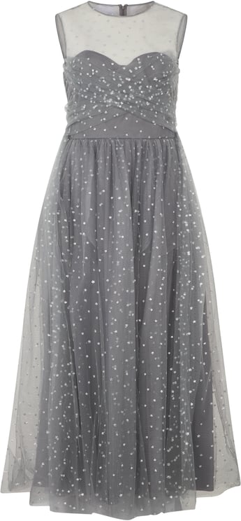 Valentino Elegant long gray dress with heart-shaped transparent neckline.