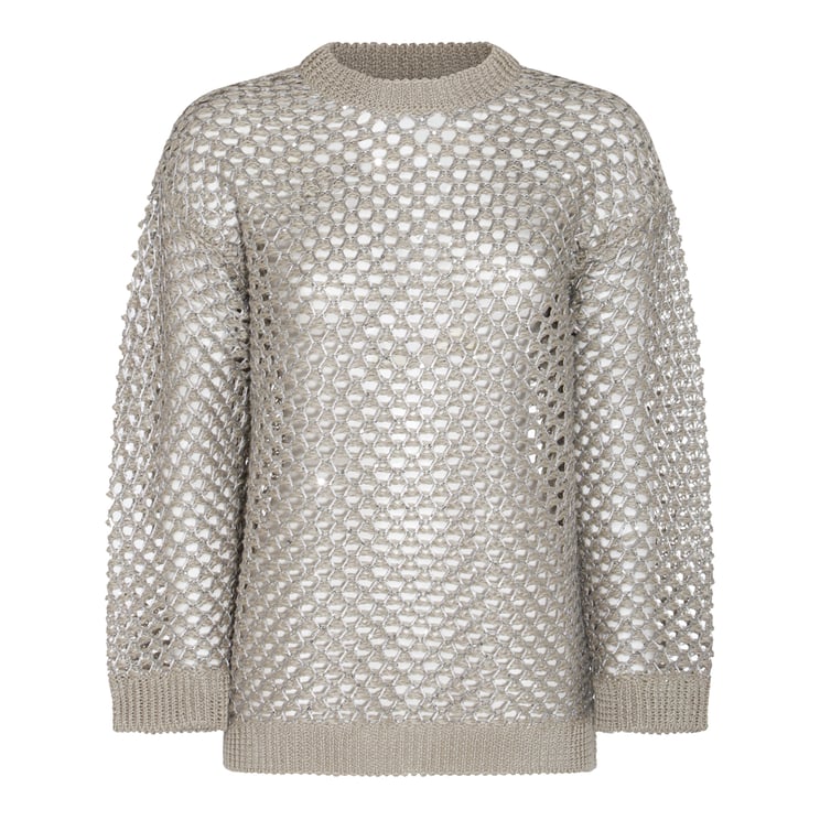 Valentino Ecru Linen Knitwear Sweater With Textured Open-Weave Design