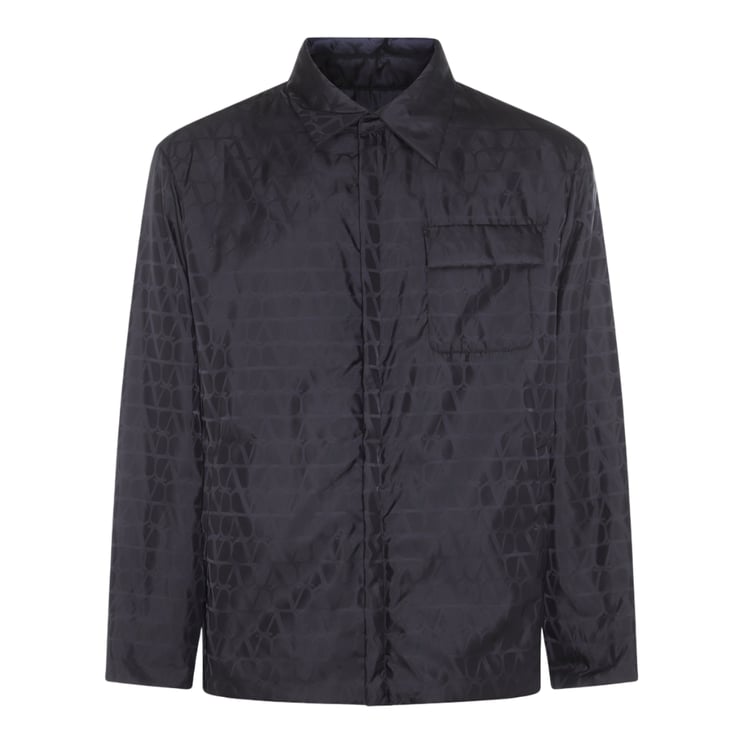 Valentino Geometric Patterned Black Jacket With Classic Collar And Concealed Closure