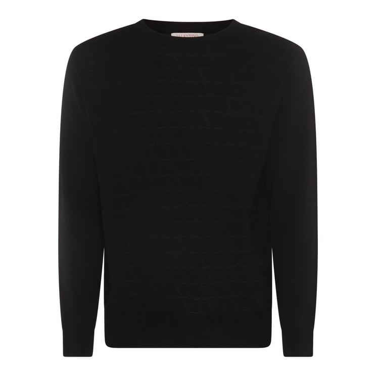 Valentino Textured Black Wool Jumper With Ribbed Detail