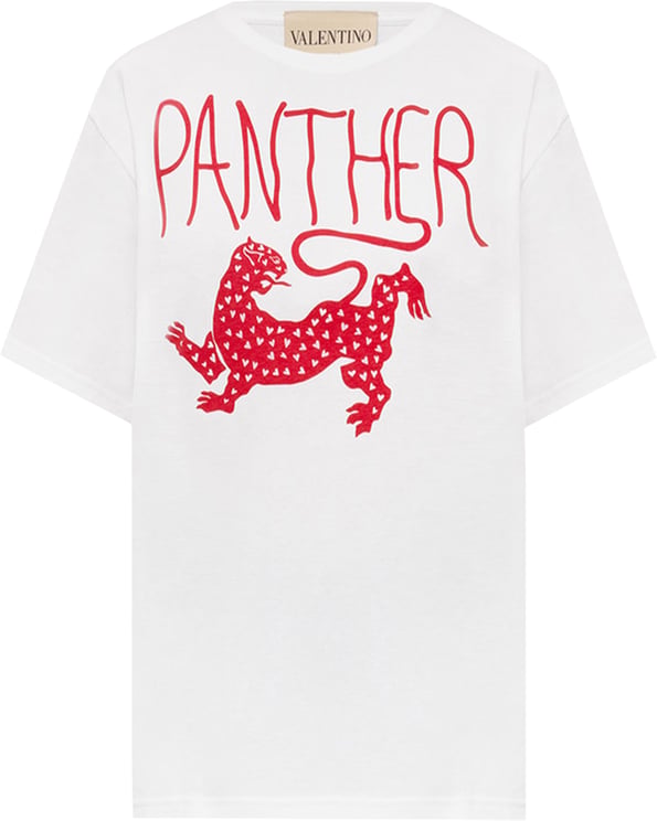 Valentino White Relaxed-Fit Panther Graphic T-shirt
