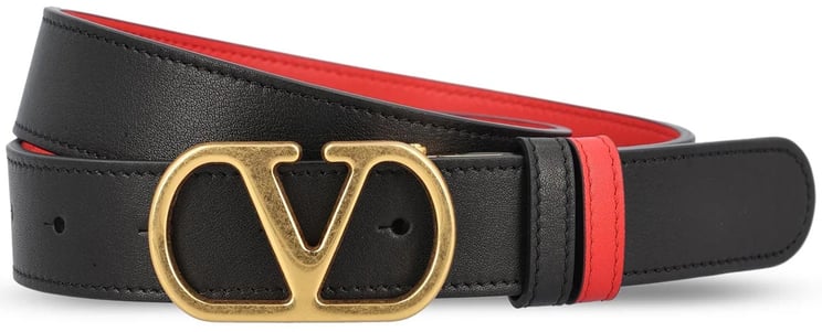 Valentino Black/Red Reversible Vlogo Signature Leather Belt