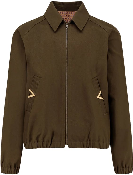 Valentino Brown Cropped Metallic-V Detail Casual Jacket