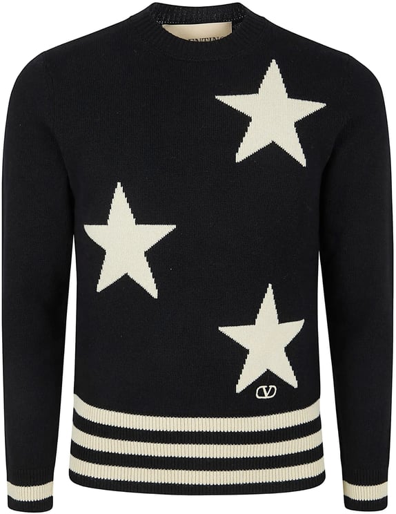 Valentino Black Star Motif Crewneck Sweater