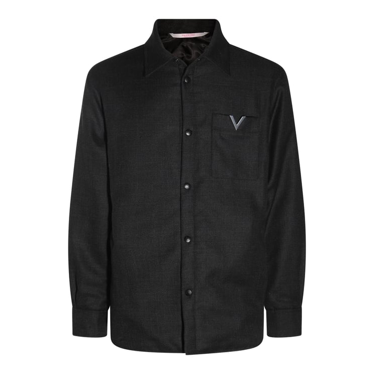 Valentino Textured Grey Wool Casual Jacket With Distinctive Logo