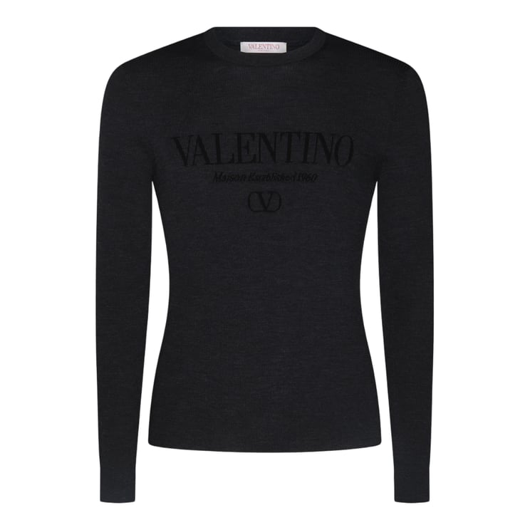 Valentino Fitted Black Sweater With Tonal Logo Embroidery