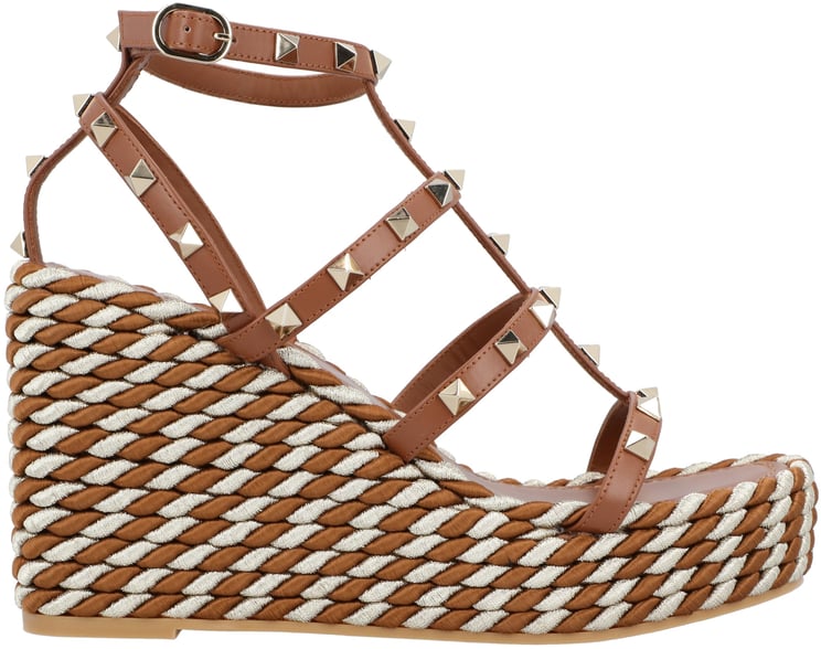 Valentino Rockstud Calfskin Wedges With Straps