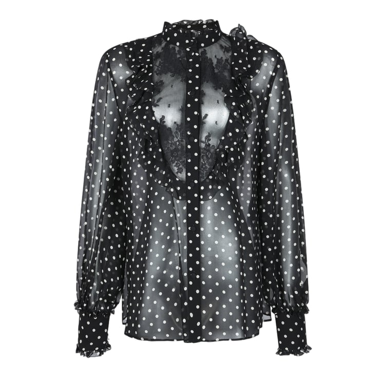 Valentino Sheer Black Blouse with Ruffled Accents