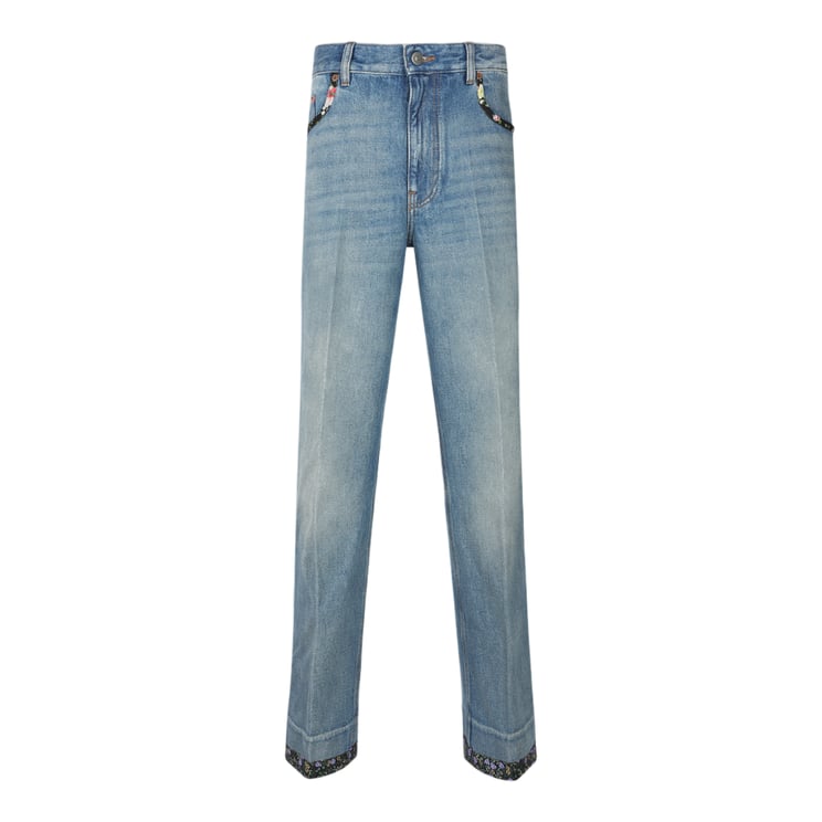 Valentino Classic Straight-Leg Jeans With Multicolored Trim Accents