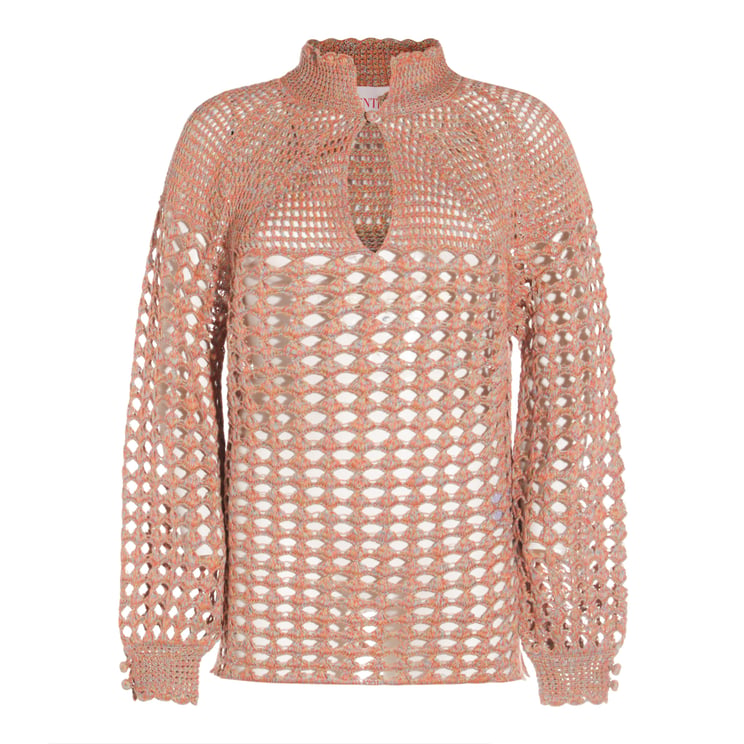 Valentino Ocra Linen High Collar Top
