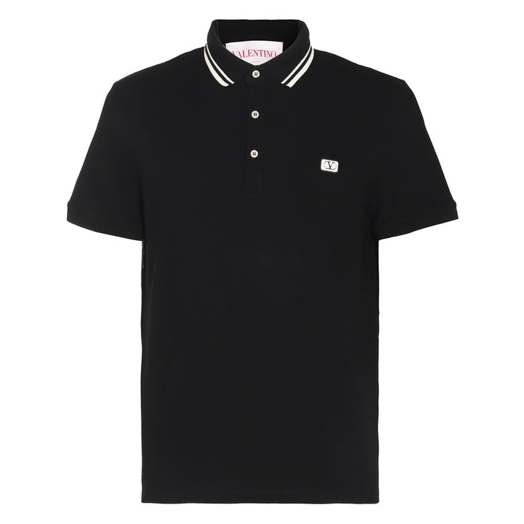 Valentino Black Cotton Logo Polo Shirt