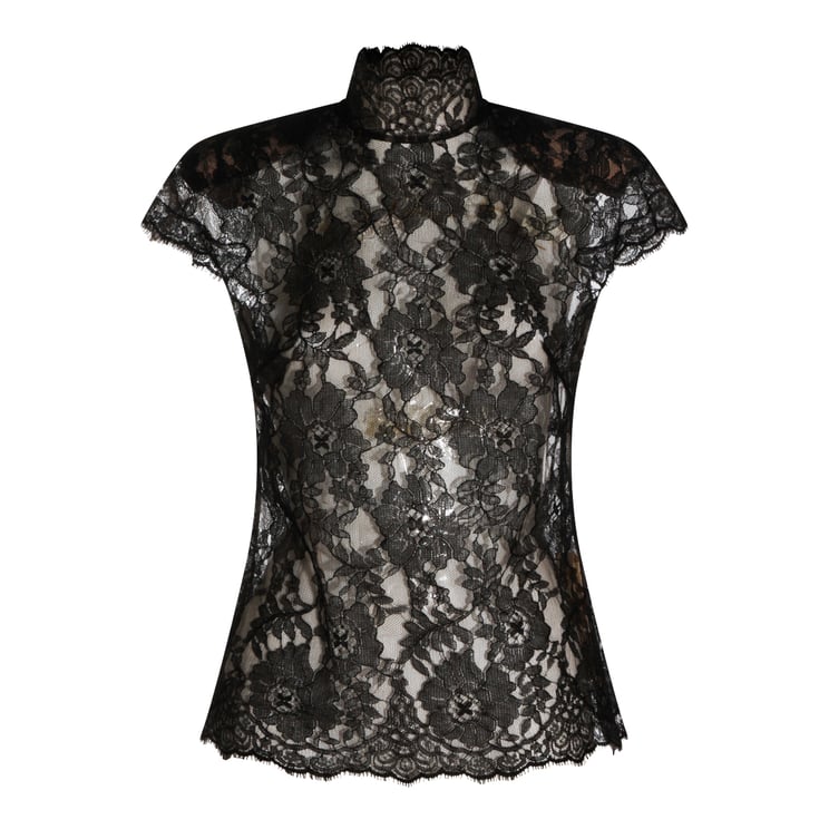 Valentino Black Silk High Collar Top