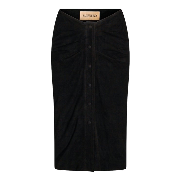 Valentino Black Silk High Waist Midi Skirt