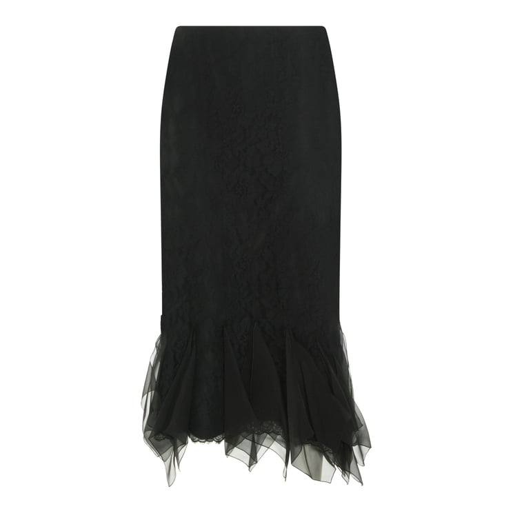 Valentino Black Silk Lace Details Midi Skirt