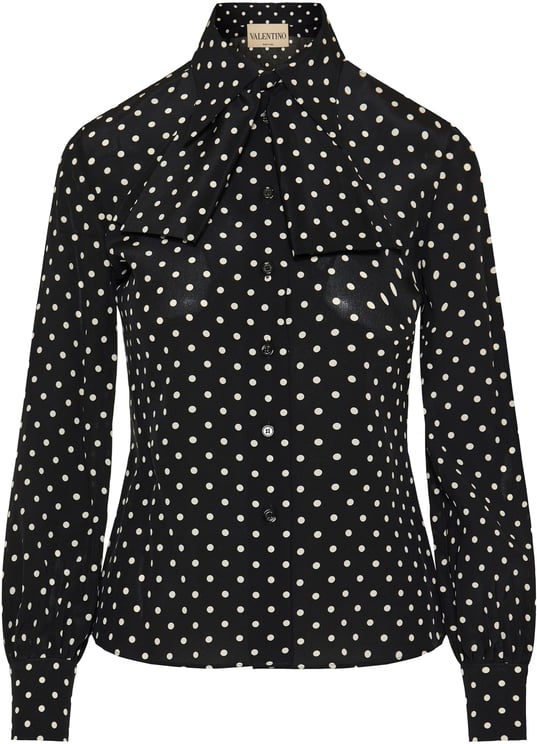 Valentino Black Polka Dot Silk Bow Shirt
